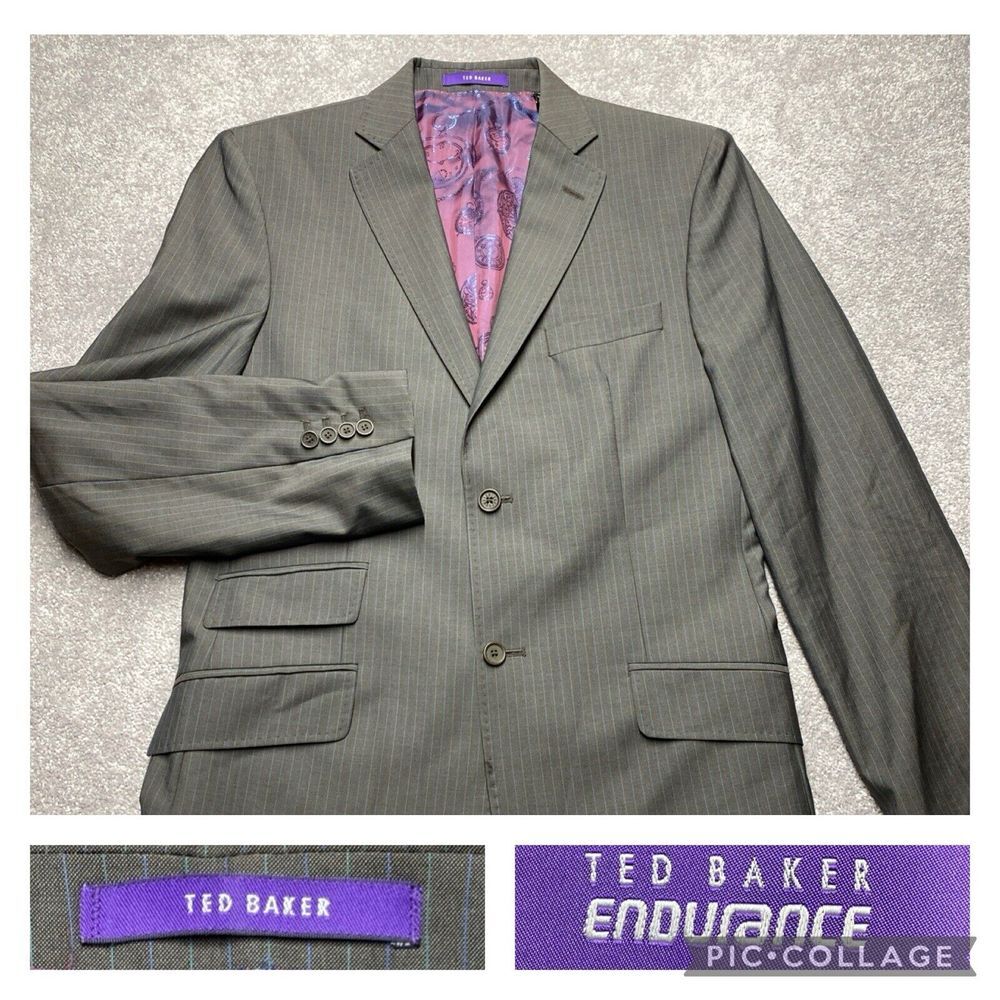 Ted Baker Blazer Mens 40L Grey Mohair Wool Endurance Striped Suit Jacket Blazer